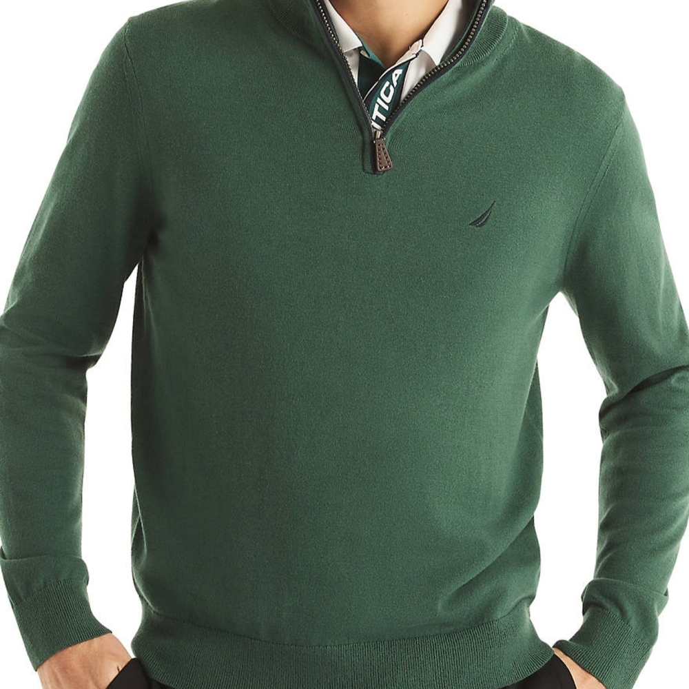 Nautica Men's Quarter Zip-Up Rainforest Green Sweater